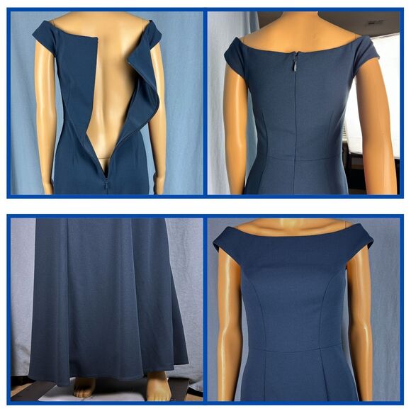 Azazie Nicolina Dress Mermaid Square Neckline Stretch Crepe Dark Navy Size A2 - Picture 7 of 8